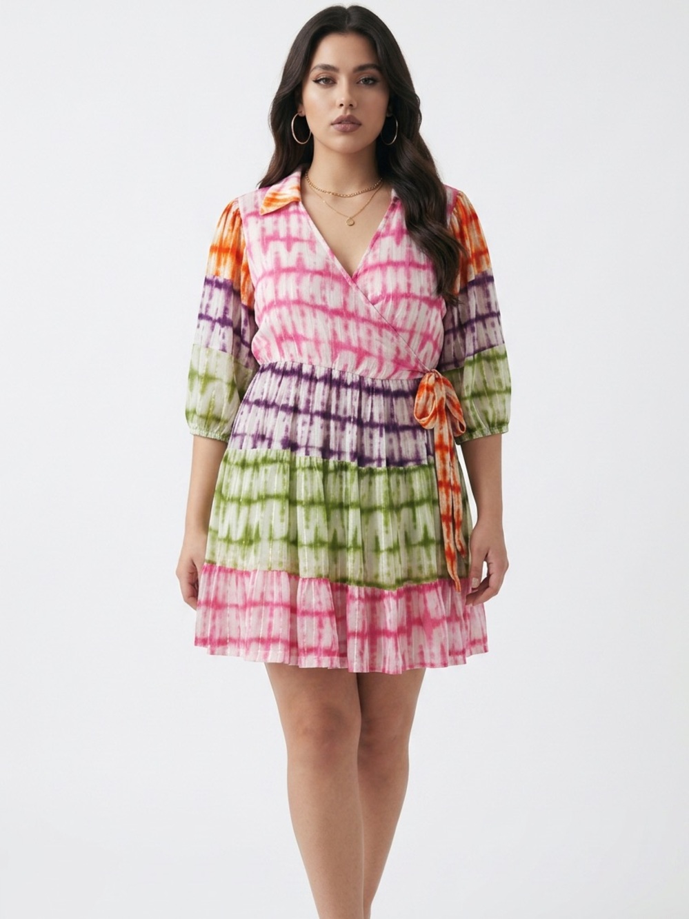 BRITON COURT | NEW Tie-Dye Wrap Dress in Pink, Green & Purple Women’s Size Large